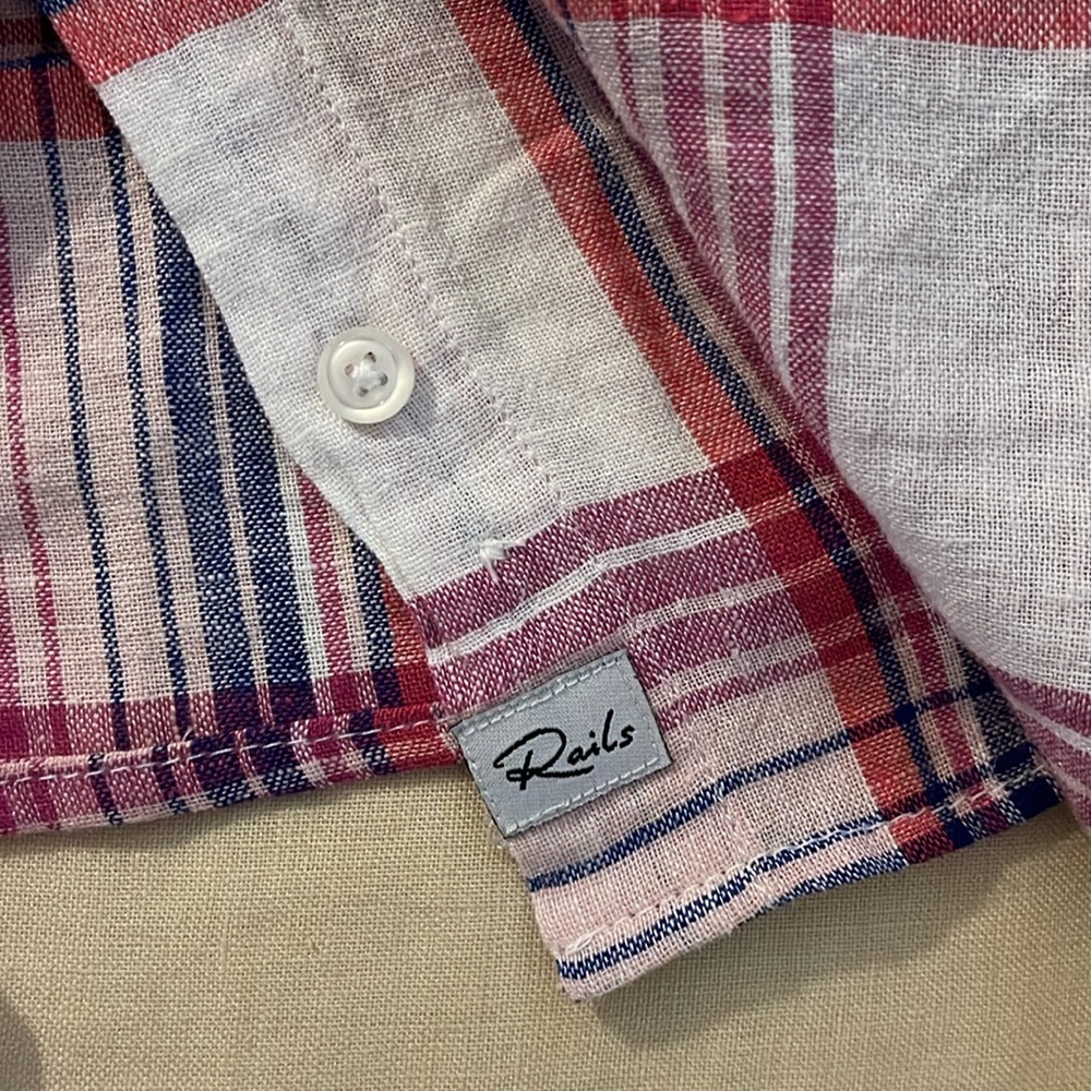RAILS Women’s Charli Linen Pink and White Plaid Button Front Shirt S - Picture 8 of 10
